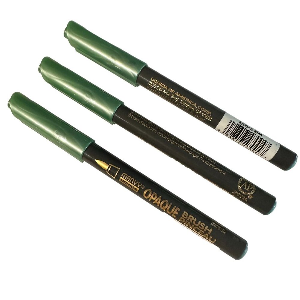 Marvy Uchida Opaque Brush Marker Metallic Green 3 Pens Flexible Tip